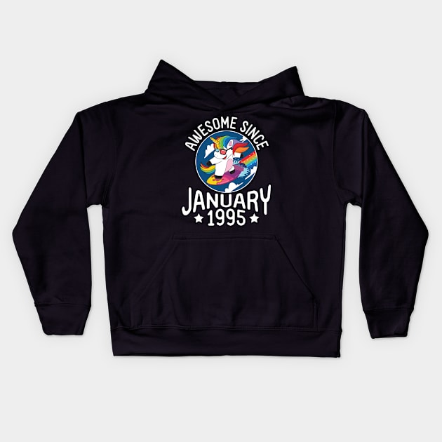 Unicorn Surfing Awesome Since January 1995 Happy Birthday 26 Years Old To Me Dad Mom Son Daughter Kids Hoodie by DainaMotteut